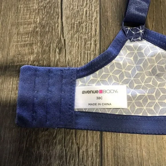 Avenue Body Womens Underwire Bra Blue Geometric Pattern Size 38C - Picture 4 of 9